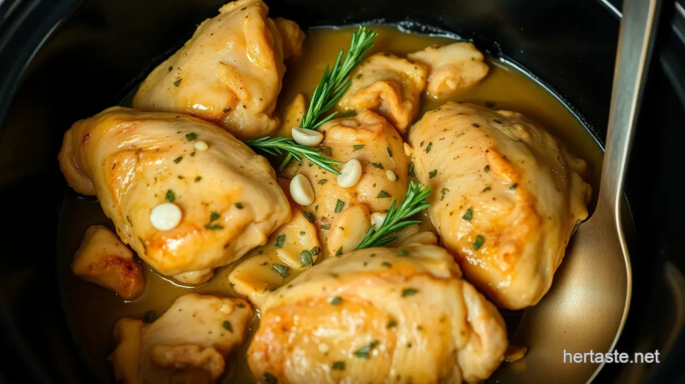 My Go-To Slow Cooker Chicken Thighs with Garlic & Herb Goodness Slow Cooker Chicken Thighs with Savory Herbs and Garlic