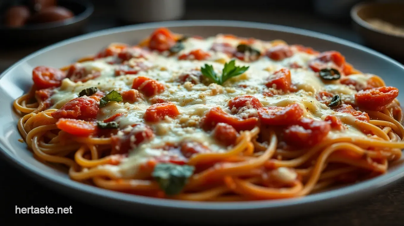 Easy Spaghetti Pizza Bake: My Family' s Favorite Cheesy Delight Spaghetti Pizza Bake: A Deliciously Cheesy Fusion!