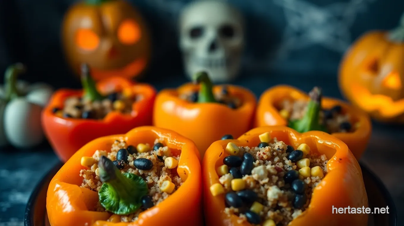 Colorful Halloween Dinner Ideas: Spooky Stuffed Peppers Recipe Spooky Stuffed Peppers Recipe