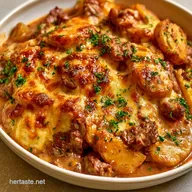 Cheesy Beef Potato Casserole Baked