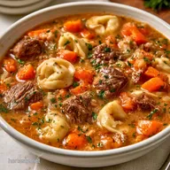 One-Pot Creamy Beef Tortellini Soup
