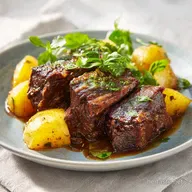Slow Cooker Garlic Butter Beef with Potatoes: 8h 15m