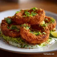 Guacamole Stuffed Onion Rings with Zesty Lime Crema