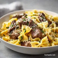 Creamy Parmesan Garlic Beef Bowtie Pasta: 30 Min