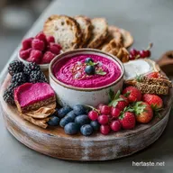 Pretty Pink Charcuterie Board for Galentines Party with Beet Hummus