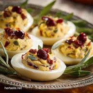 Thanksgiving Appetizer Deviled Eggs: Creamy Sage Cranberry Swirl