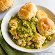 Salsa Verde Chicken Casserole with Cream Cheese Biscuits