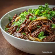 Shredded Beef with Garlic and Onions: Slow Cooker