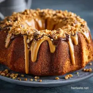 Unbelievably Moist Butterfinger Bundt Cake with Peanut Glaze