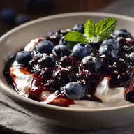 Greek Yogurt with Warm Black Blueberry Sauce Quick 15Minute Dessert