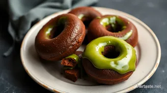 Baked Chocolate Donuts with Matcha Ganache