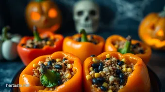 Colorful Halloween Dinner Ideas: Spooky Stuffed Peppers Recipe recipe card