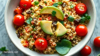 Complementary flavors in vegan cuisine: Vibrant Quinoa Salad Recipe recipe card