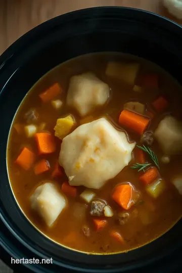 Hearty Slow Cooker Chicken Soup with Fluffy Dumplings presentation