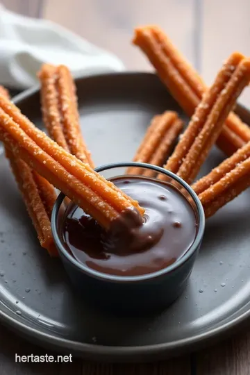 Perfectly Crispy Churros with Chocolate Dipping Sauce presentation