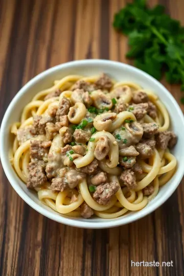 Quick and Creamy Ground Beef Stroganoff presentation