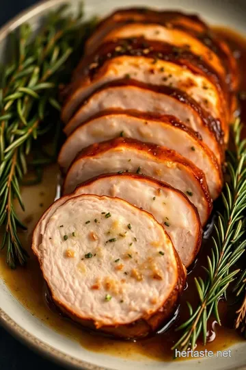 Savory Herb-Crusted Turkey Tenderloin with Garlic Lemon Sauce presentation