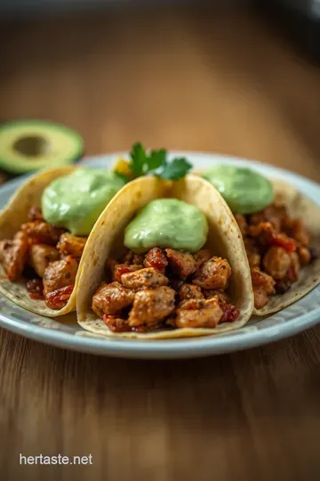 Smoky Chipotle Chicken Tacos with Spicy Avocado Cream presentation