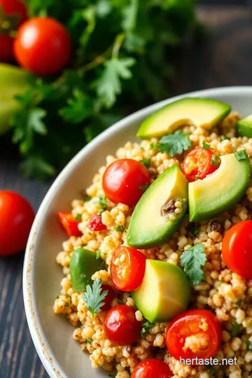 Vibrant Vegan Quinoa Salad with Citrus-Avocado Dressing presentation