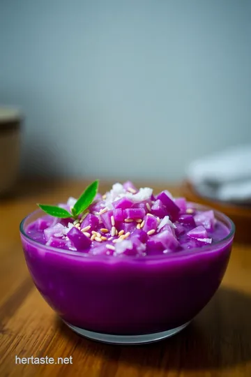 Xoi Ube: Vietnamese Purple Sticky Rice with Ube presentation