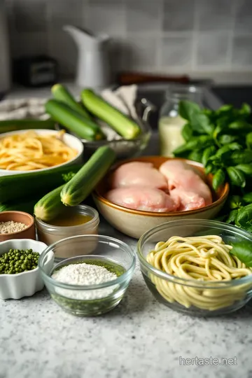 Zesty Zucchini Noodles with Basil Pesto and Grilled Chicken ingredients
