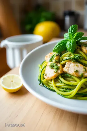 Zesty Zucchini Noodles with Basil Pesto and Grilled Chicken steps