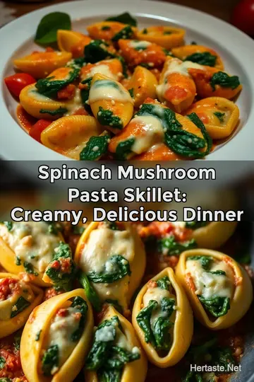 Spinach Mushroom Pasta Skillet: Creamy Delicious Dinner : PIN FOR LATER Spinach Mushroom Pasta Skillet: Creamy Delicious Dinner