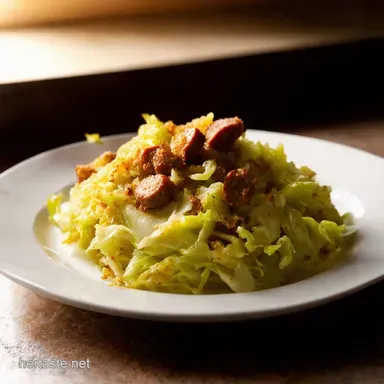 Fried Cabbage with Sausage My Easy Comfort Food Recipe Recipe Card