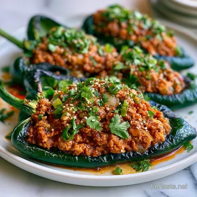 Bobby Flay Stuffed Poblanos for 4 Recipe Card