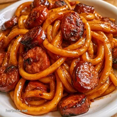 Bucatini Chicken Sausage in 25 Minutes Recipe Card