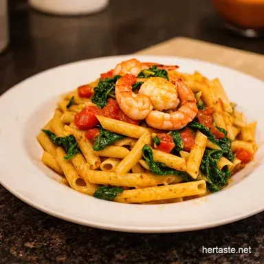 Bursting Tomato Spinach Shrimp Pasta Weeknight Wonder Recipe Card