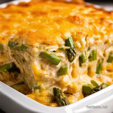 Cheesy Chicken Casserole with Asparagus and Dreamy Comfort Recipe Card