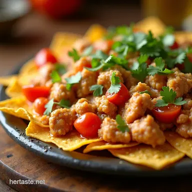 Cheesy Chicken Fajita Nachos Easy Party Food Recipe Card