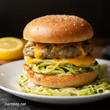 Cheesy Garlic Burgers with Lemon Butter Zoodles Ace Recipe Card