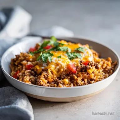 Cheesy Mexican Ground Beef Casserole in 50 Minutes Recipe Card