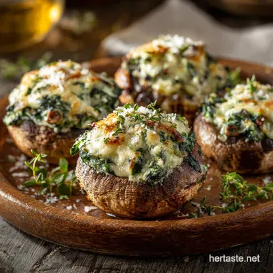 Foolproof Cheesy Spinach Stuffed Mushrooms with Herbs Recipe Card