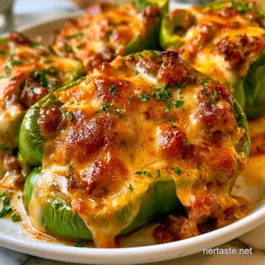 Cheesy Stuffed Green Peppers with Rice Recipe Card