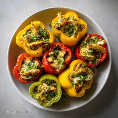 Chicken Pesto Stuffed Peppers in 30 Minutes for 4 Servings Recipe Card