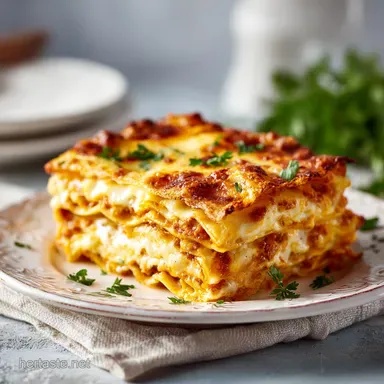 Classic Homemade Lasagna for 12 Servings with Rich Meat Sauce Recipe Card