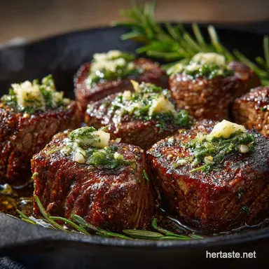 Steak Tips Recipe: Pan Seared with Garlic-Herb Butter Recipe Card