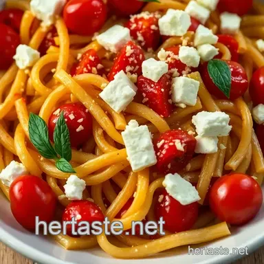 Creamy Feta Pasta with Roasted Cherry Tomatoes presentation