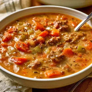 Creamy Ground Beef Soup in 40 Minutes Recipe Card