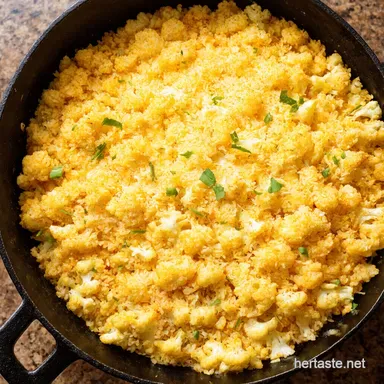 Parmesan Cauliflower Rice Skillet Creamy Comfort Food Recipe Card