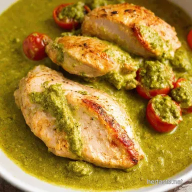 Creamy Pesto Chicken with Roasted Tomatoes My Easy Recipe Recipe Card