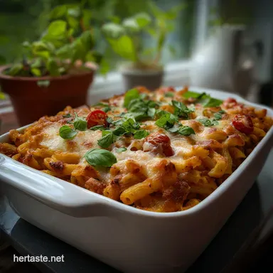 Creamy Spring Pasta Bake with Crisp Topping Recipe Card