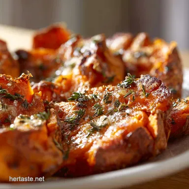 Smashed Sweet Potatoes: Crispy Garlic Thyme Oven Recipe Recipe Card