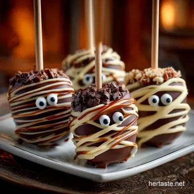 Decadent Dark Chocolate Mummy Pops Elegant Halloween Treats for Party Recipe Card