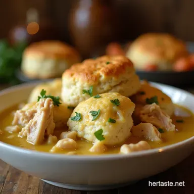 Easy Chicken and Dumplings with Biscuits Weeknight Comfort Recipe Card