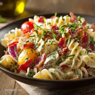 BLT Pasta Salad: The Easy, Creamy Recipe for BBQs and Potlucks Recipe Card