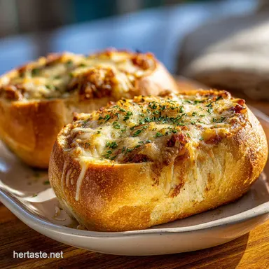 Easy Spaghetti Garlic Bread Bowls for 4 Servings Recipe Card